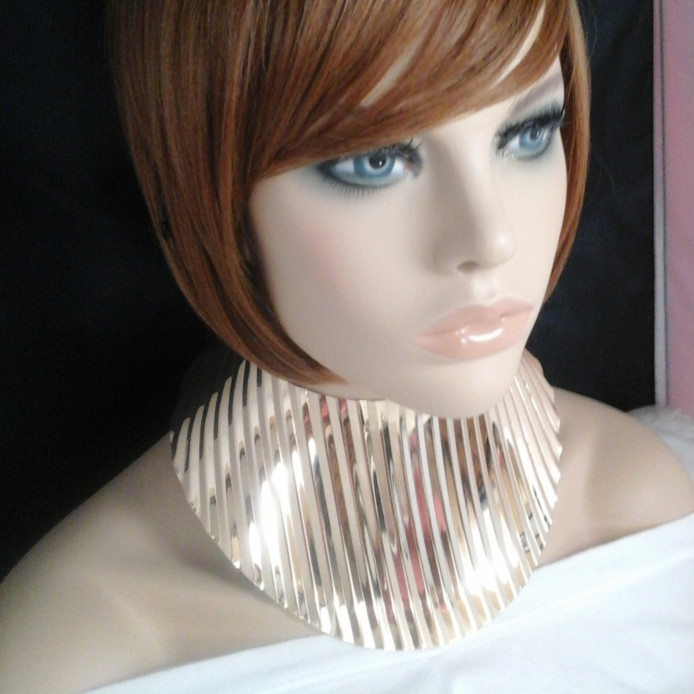 Massive Gold Ribbed Armor Choker Necklace Set